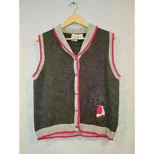 Vintage Field Gear Christmas Sweater Vest Women's Size M Button Up Ice Skating